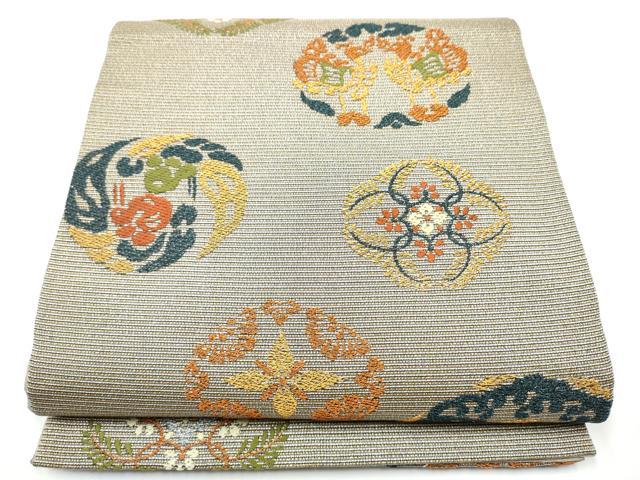 平和屋着物●六通柄袋帯　向かい鳥花文　金銀糸　正絹　逸品　CABE0167hy