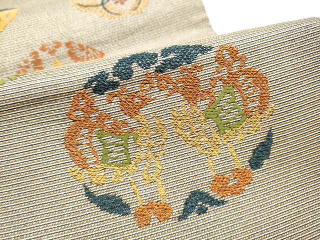平和屋着物●六通柄袋帯　向かい鳥花文　金銀糸　正絹　逸品　CABE0167hy