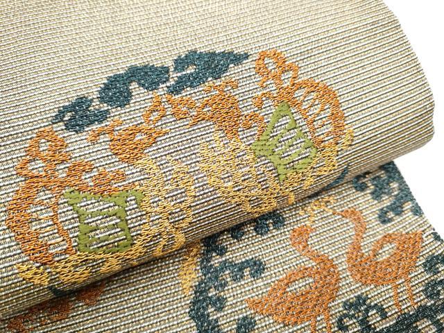 平和屋着物●六通柄袋帯　向かい鳥花文　金銀糸　正絹　逸品　CABE0167hy