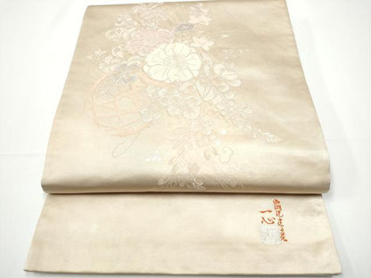 平和屋着物●西洞院辻が花　大脇一心　太鼓柄袋帯　銀糸　正絹　逸品　CABE0170hy