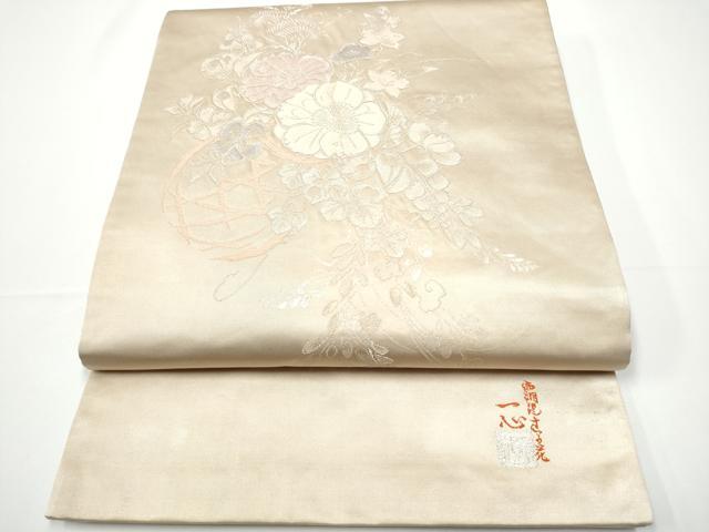平和屋着物●西洞院辻が花　大脇一心　太鼓柄袋帯　銀糸　正絹　逸品　CABE0170hy