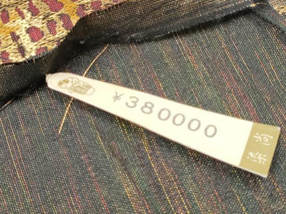 平和屋着物▽六通柄袋帯 スリーシーズン 春夏秋 本草木染 幾何学文様 金糸 反端付き 上代38万 正絹 逸品 CABE0173hy