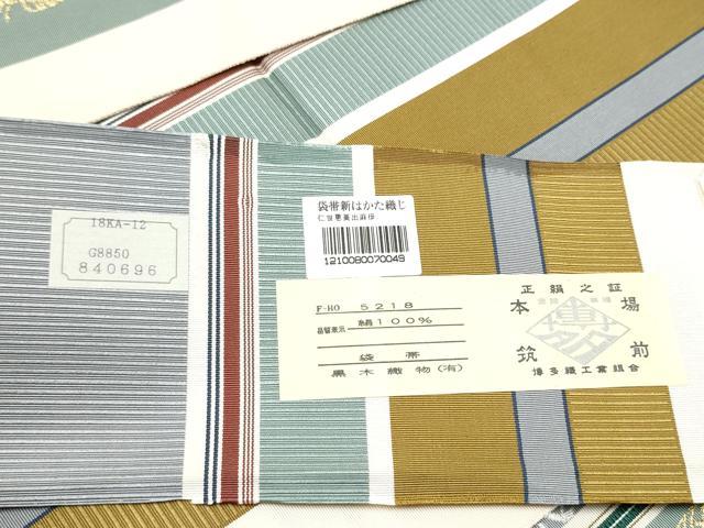 平和屋着物●博多織人 黒木織物 本場筑前博多帯　全通柄袋帯　成物　花唐草間道　金糸　正絹　逸品　CABE0189hy