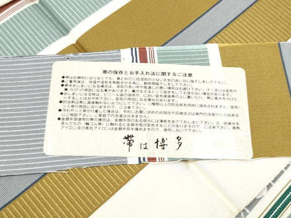 平和屋着物●博多織人 黒木織物 本場筑前博多帯　全通柄袋帯　成物　花唐草間道　金糸　正絹　逸品　CABE0189hy