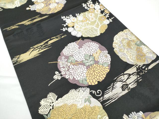 平和屋着物●西陣　岡文織物謹製　六通柄袋帯　唐織　作家物　本金迎迎賓蒔絵　黒地　金糸　金糸　正絹　逸品　CABE0190hy