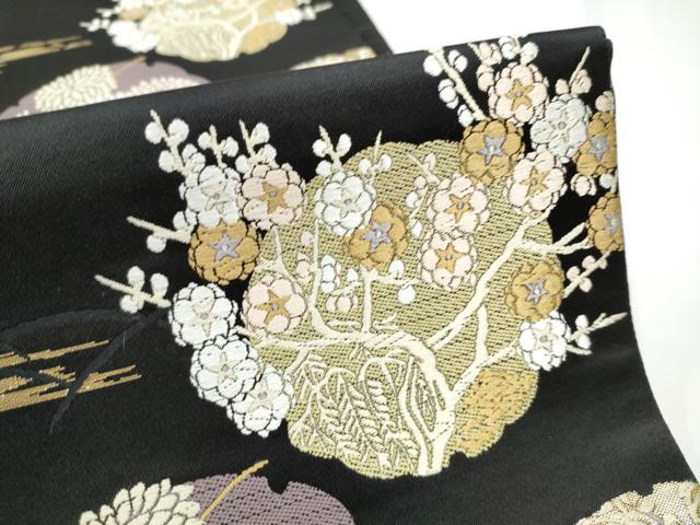 平和屋着物●西陣　岡文織物謹製　六通柄袋帯　唐織　作家物　本金迎迎賓蒔絵　黒地　金糸　金糸　正絹　逸品　CABE0190hy