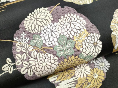 平和屋着物●西陣　岡文織物謹製　六通柄袋帯　唐織　作家物　本金迎迎賓蒔絵　黒地　金糸　金糸　正絹　逸品　CABE0190hy