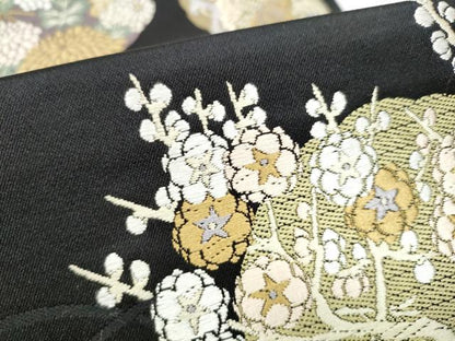 平和屋着物●西陣　岡文織物謹製　六通柄袋帯　唐織　作家物　本金迎迎賓蒔絵　黒地　金糸　金糸　正絹　逸品　CABE0190hy