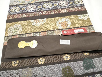 平和屋着物●西陣　とみや織物謹製　とみや帯　六通柄袋帯　鳳凰横段更紗花文　金銀糸　証紙付き　上代68万　正絹　逸品　CABE0193hy
