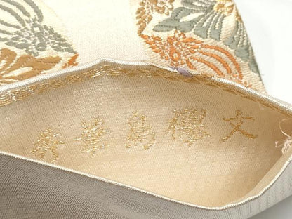 平和屋着物●六通柄袋帯　唐織　あけぼの繭　秀華鳥襷文　金糸　正絹　逸品　CABE0195hy