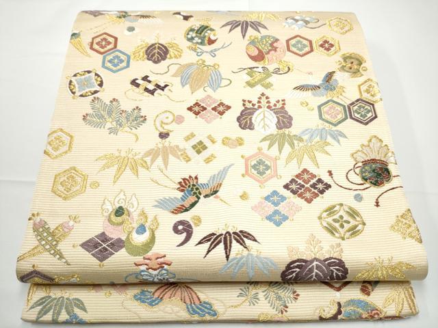 平和屋着物●西陣の老舗　1782年創業　山下織物　六通柄袋帯　唐織　招服宝尽くし　金糸　証紙付き　正絹　逸品　CABE0199hy