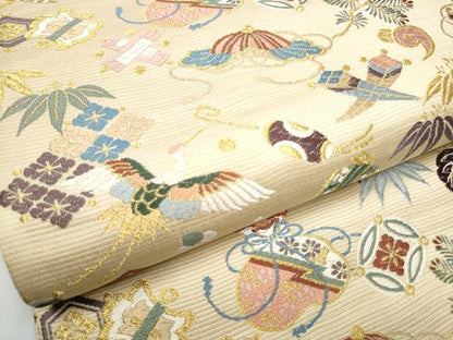 平和屋着物●西陣の老舗　1782年創業　山下織物　六通柄袋帯　唐織　招服宝尽くし　金糸　証紙付き　正絹　逸品　CABE0199hy