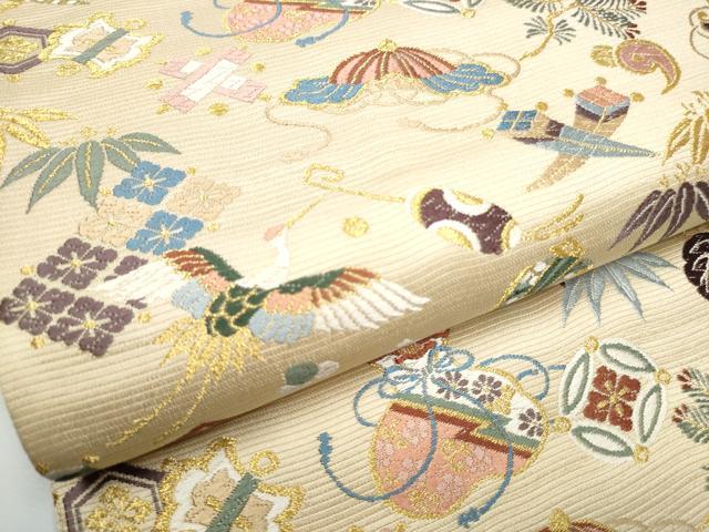 平和屋着物●西陣の老舗　1782年創業　山下織物　六通柄袋帯　唐織　招服宝尽くし　金糸　証紙付き　正絹　逸品　CABE0199hy