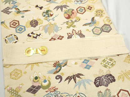 平和屋着物●西陣の老舗　1782年創業　山下織物　六通柄袋帯　唐織　招服宝尽くし　金糸　証紙付き　正絹　逸品　CABE0199hy