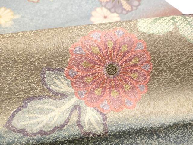 平和屋着物●京の名門　じゅらく謹製　全通柄袋帯　草花文　金通し地　正絹　逸品　CABE0201hy