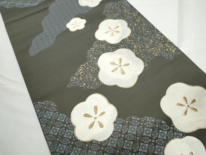 平和屋着物●六通柄袋帯　雲取毎梅花文　金糸　正絹　逸品　CABE0204hy