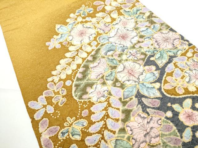 平和屋着物●太鼓柄袋帯　絞り　辻が花　金通し地　正絹　逸品　CABE0205hy