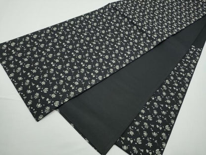 平和屋着物●六通柄袋帯　ふくら雀　舞葉文　黒地　正絹　逸品　CABE0214hy