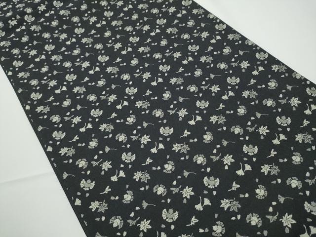 平和屋着物●六通柄袋帯　ふくら雀　舞葉文　黒地　正絹　逸品　CABE0214hy