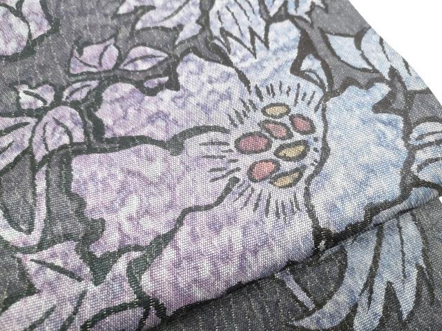 平和屋着物●工藝三昧 手漉和紙 縮々織　染色作家　早田絢秀　両面　六通柄　京袋帯　枝花文　金通し地　正絹　逸品　CABE0222hy