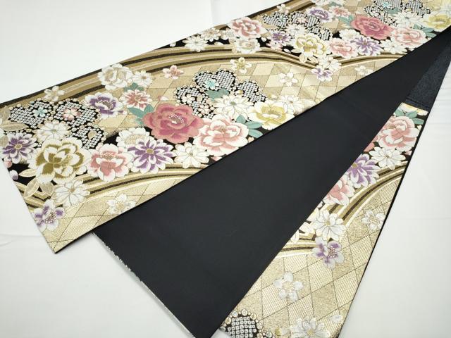 平和屋着物●六通柄袋帯　舞花文　黒地　金銀糸　正絹　逸品　CABE0228hy