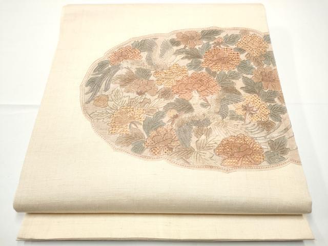 平和屋着物●中国三大刺繍　スワトウ相良刺繍　総刺繍　太鼓柄袋帯　紬地　花鳥文　正絹　逸品　CABE0230hy