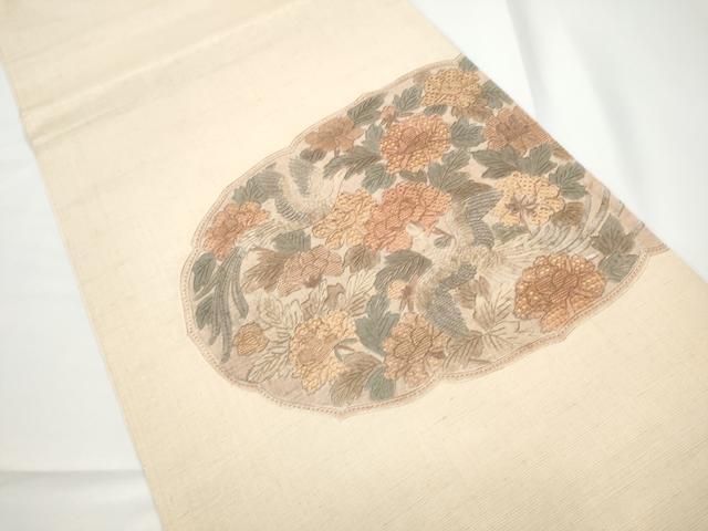 平和屋着物●中国三大刺繍　スワトウ相良刺繍　総刺繍　太鼓柄袋帯　紬地　花鳥文　正絹　逸品　CABE0230hy