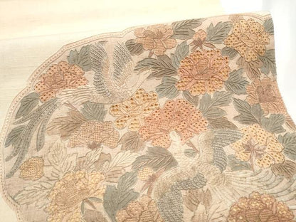 平和屋着物●中国三大刺繍　スワトウ相良刺繍　総刺繍　太鼓柄袋帯　紬地　花鳥文　正絹　逸品　CABE0230hy