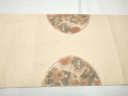 平和屋着物●中国三大刺繍　スワトウ相良刺繍　総刺繍　太鼓柄袋帯　紬地　花鳥文　正絹　逸品　CABE0230hy