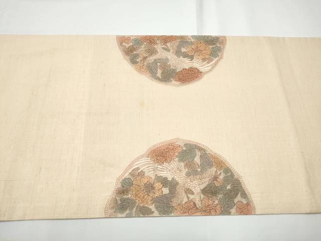 平和屋着物●中国三大刺繍　スワトウ相良刺繍　総刺繍　太鼓柄袋帯　紬地　花鳥文　正絹　逸品　CABE0230hy