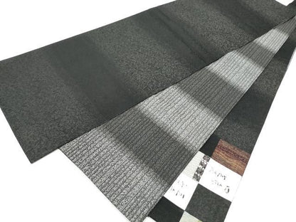 平和屋着物●太鼓柄袋帯　切嵌　市松文字文　黒地　さが美扱い　正絹　逸品　CABE0239hy
