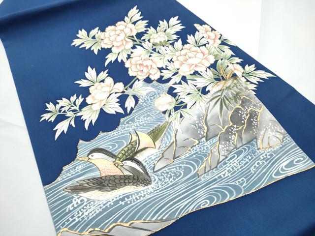 平和屋着物●塩瀬　九寸名古屋帯　流水鴛鴦花文　金彩　正絹　逸品　CABE0242hy