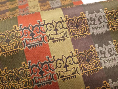平和屋着物●龍村美術織物 　九寸開き名古屋帯　獅噛文長斑錦　正絹　逸品　CABE0245hy