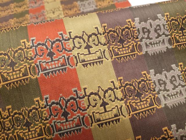 平和屋着物●龍村美術織物 　九寸開き名古屋帯　獅噛文長斑錦　正絹　逸品　CABE0245hy
