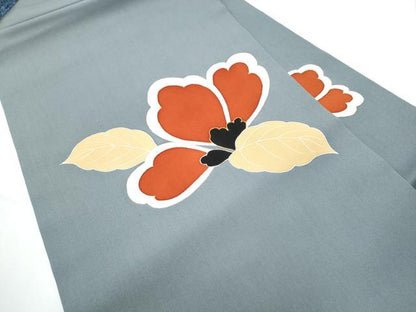 平和屋着物●塩瀬　九寸名古屋帯　駒刺繍　舞花文　錆鼠色　金彩　正絹　逸品　CABE0246hy