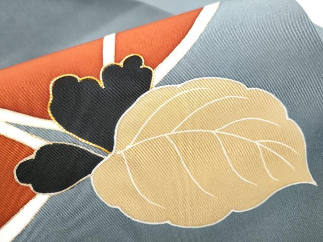 平和屋着物●塩瀬　九寸名古屋帯　駒刺繍　舞花文　錆鼠色　金彩　正絹　逸品　CABE0246hy
