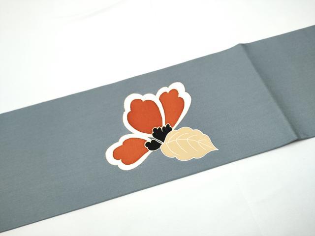 平和屋着物●塩瀬　九寸名古屋帯　駒刺繍　舞花文　錆鼠色　金彩　正絹　逸品　CABE0246hy
