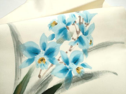 平和屋着物●塩瀬　九寸名古屋帯　作家物　手描き　草花文　正絹　逸品　CABE0247hy