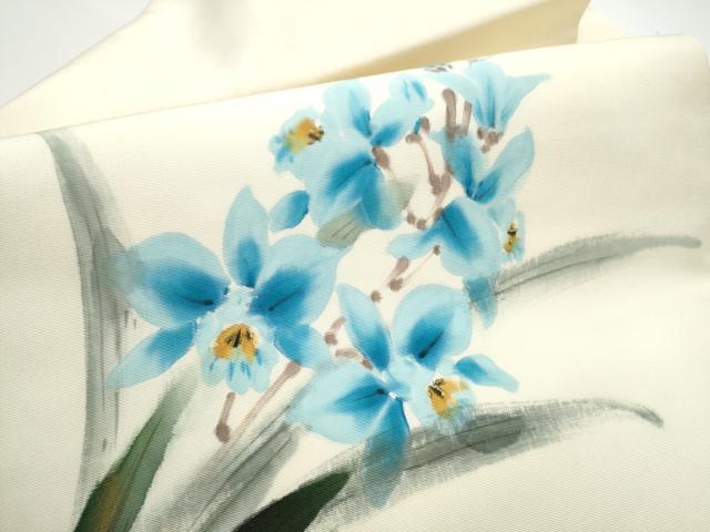 平和屋着物●塩瀬　九寸名古屋帯　作家物　手描き　草花文　正絹　逸品　CABE0247hy