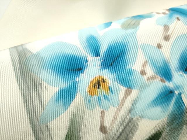 平和屋着物●塩瀬　九寸名古屋帯　作家物　手描き　草花文　正絹　逸品　CABE0247hy