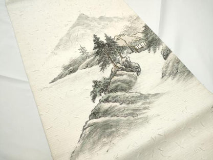 平和屋着物●九寸開き名古屋帯　作家物　手描き　髭紬　風景文　金彩　正絹　逸品　CABE0248hy