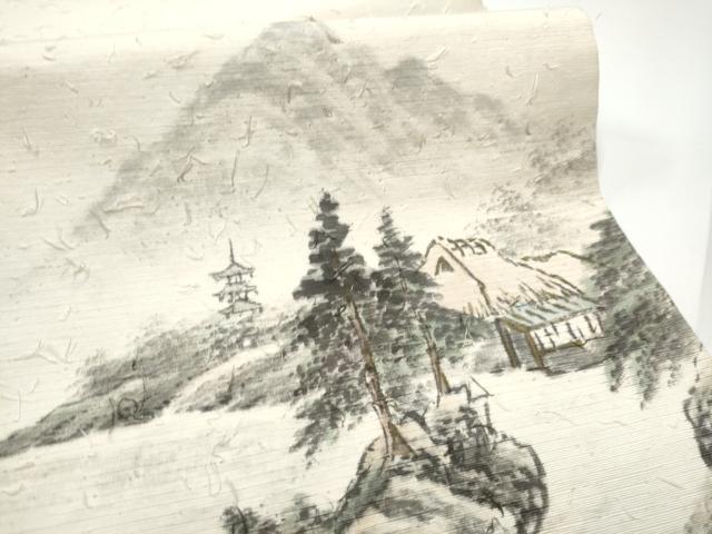 平和屋着物●九寸開き名古屋帯　作家物　手描き　髭紬　風景文　金彩　正絹　逸品　CABE0248hy