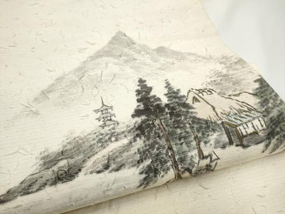 平和屋着物●九寸開き名古屋帯　作家物　手描き　髭紬　風景文　金彩　正絹　逸品　CABE0248hy