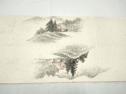 平和屋着物●九寸開き名古屋帯　作家物　手描き　髭紬　風景文　金彩　正絹　逸品　CABE0248hy