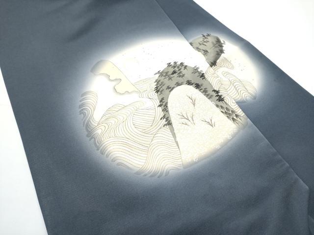 平和屋着物●塩瀬　九寸名古屋帯　手描き　流水樹林文　金通し地　正絹　逸品　CABE0251hy
