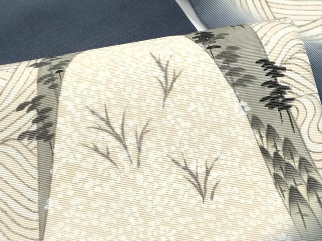 平和屋着物●塩瀬　九寸名古屋帯　手描き　流水樹林文　金通し地　正絹　逸品　CABE0251hy