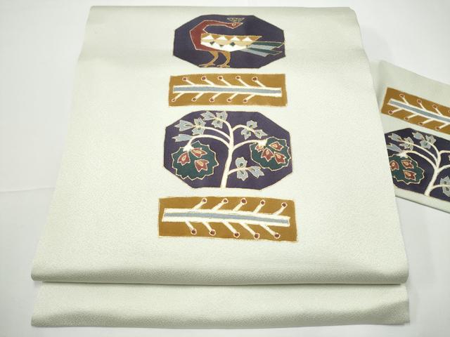 平和屋着物●九寸名古屋帯　作家物　孔雀花文　金彩　正絹　逸品　CABE0256hy