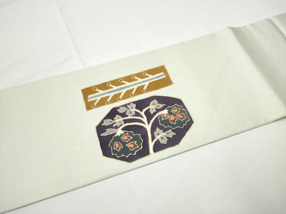 平和屋着物●九寸名古屋帯　作家物　孔雀花文　金彩　正絹　逸品　CABE0256hy