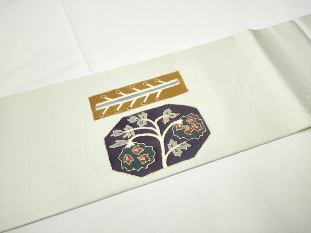 平和屋着物●九寸名古屋帯　作家物　孔雀花文　金彩　正絹　逸品　CABE0256hy