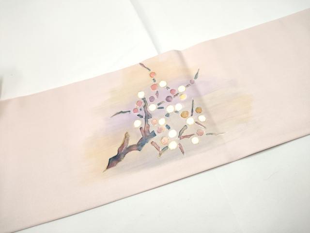 平和屋着物●塩瀬　九寸名古屋帯　作家物　ろうけつ染　枝花文　金彩　正絹　逸品　CABE0257hy